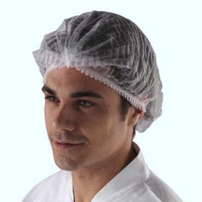 Charlotte jetable en non-tissé blanche avec clip – Sachet de 100 pièces – Safebox