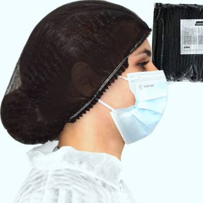 Charlotte jetable en non-tissé noir avec clip - Sachet de 100 pièces - Safebox